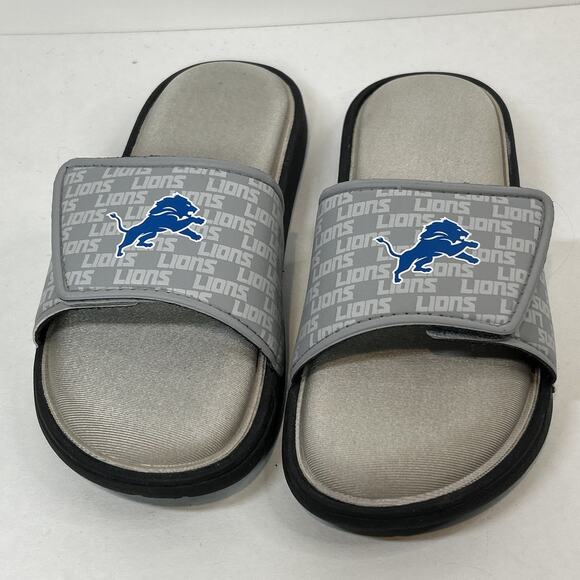 Detroit Lions Men’s Slides Sandals Gray Adjustable Strap Size 9-10 NFL - Picture 2 of 10